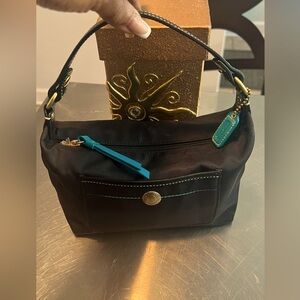 COACH Nylon Hobo Bag Black w/ Teal Leather Accent and Liner like new (RARE)